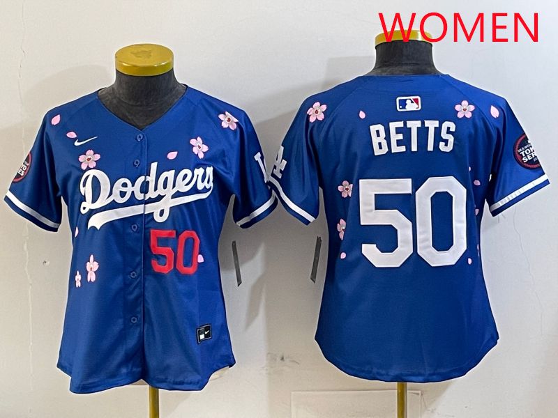 Women Los Angeles Dodgers #50 Betts Blue Sakura Edition 2025 Nike MLB Jersey style 7->women mlb jersey->Women Jersey